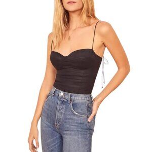 Reformation - Women’s ‘Magnolia’ Linen Tank Top, Sweetheart, Ties - Black, Small